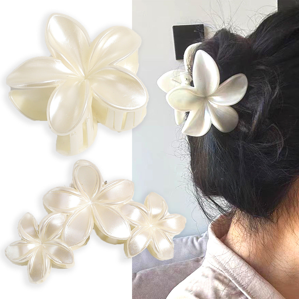 White flower hook para el cabello